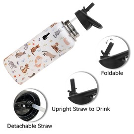ZNYYZYBA Insulated Water Bottle 32 oz, Cat Water Bottle with Straw and Lid, Reusable Leakproof Water Bottle Stainless Steel, Cat Lover Gifts for Women