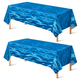 OHOME 2 Pack Beach Party Decorations - Ocean Waves Plastic Tablecloth for Pool Party Decorations - Sea Water Print Table Cover for Summer Birthday Beach Theme Blue Backdrop Banner