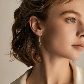 PHNIBIRD 925 Sterling Silver Hypoallergenic Drop Earrings Long Hanging with Birthstone Elegant Earrings Jewellery Gift for Women Girlfriend Mum Girls, Sterling Silver, Cubic Zirconia