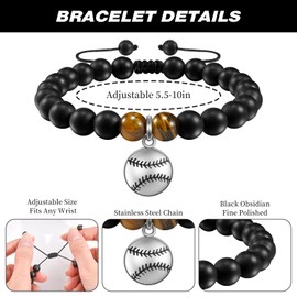 BOCHOI Baseball Adjustable Bracelet Gifts for Him and Baseball Fans Players Gifts for Son Grandson, Baseball Bracelet Gifts for Christmas