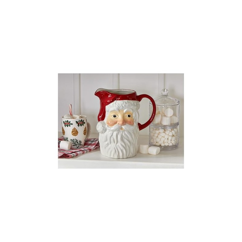 tag Vintage Santa Ceramic Beverage Pitcher - 64oz Christmas Server,