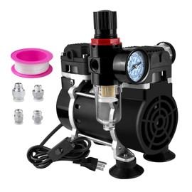 VerRich 50L/Min Lab Vacuum Pump Oilless Mute Pump-90Kpa Air Pump Oil Free Diaphragm with Vacuum Meter & Silencer, Low Noise & High Vacuum Degree,Include PTFE Tape & 6/8/10/12mm Quick Connector