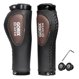 GORIX Bicycle Grip, Cushioned, Leather Grip, Ergonomic Design (GX-VH12), Soft, Shock-Absorbing, Double Lock-On Fixed, Stylish, Handle Grip, Cross Bike, Mini Velo, Bicycle, Grip Replacement, Black x Brown