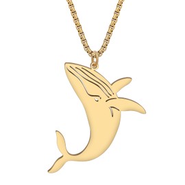 DOWAY Stainless Steel Ocean Shark Turtle Necklace 18K Gold Plated Dolphin Jellyfish Whale Pendant Chain Summer Jewellery Gifts for Women Girls, Stainless Steel, No Gemstone