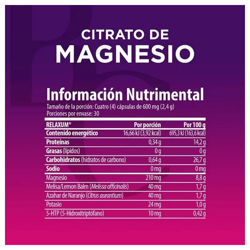 Belacaps Citrato De Magnesio 120 Cápsulas De 600 Mg Sabor