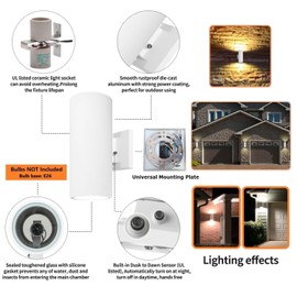 ZUUKOLE Dusk to Dawn Sensor Outdoor Wall Light, Exterior Lighting - ETL Listed, Die-Casting Aluminum Waterproof Wall Mount Cylinder Design - Up Down Light Fixture for Porch, Garage, Garden and Patio
