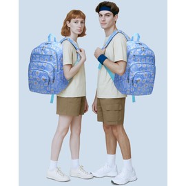 FOKDUVB Backpack for Middle High School Teen Boys Girls Large College Bookbag with Laptop Compartment Back to School Book Bags Mochilas Escolares para Niños Niñas Adolescentes (Light Blue, Floral)