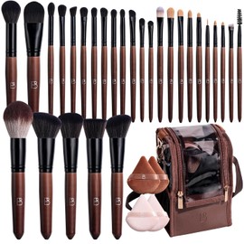 Travel Makeup Bag BS-MALL Professional Set of 28 with Concealer Brush Foundation Blusher Triangle Puff and Sponge Gives you flawless beauty on the go / 여행용 메이크업 백 컨실러 브러시 파운데이션 블러셔 트라이앵글 퍼프 및 스펀지가 포함된 BS-MALL 프로페셔널 세트 28개 이동 중에도 완벽한 아름다움을 선사합니다