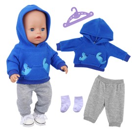4 Pcs Sweet Doll Clothes for 14-18 Inch Baby Dolls, 35-45cm Baby Doll Outfits Blue Puppy Hoodie Pants Socks Hanger, 43cm Cute Doll Clothes Outfits Accessories Gifts for Children