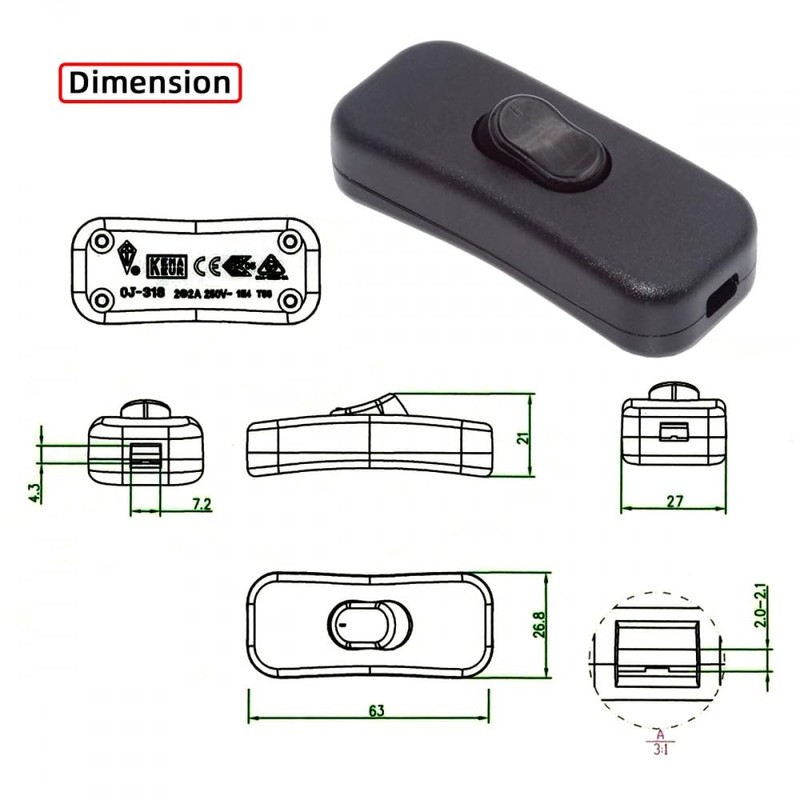 CY Switch Universal Interruptor 318 Switch Cord Inline On-Off Switch