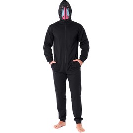 Ladeheid LA40-235 Men's Cotton Sleepsuit Colourful Animal Motif Fancy Dress Pyjamas Onesie with Hood, Black Baboon