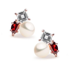 Damen-Ohrringe aus weißen Süßwasser-Zuchtperlen, Kollektion Youniq Secret & You, Ohrringe aus 925er Sterlingsilber, vergoldet mit 18 K Roségold, Perle