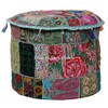 Stylo Culture Cotton Patchwork Embroidered Ottoman Stool Pouf Cover Green