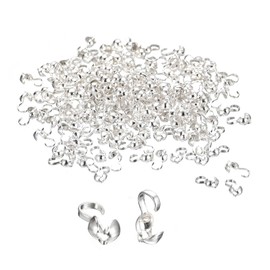 uxcell 200Pcs Open Bead Tips Knot Covers, Metal Clamshell Crimp Fold-Over Calotte Ends Caps for Jewelry Making DIY Crafts (4mm/0.16 Inch Cup, Silver White)