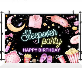 Lofaris 5x3ft Happy Birthday Backdrop Sleepover Party Background Movie Night Slumber Birthday Party Decorations Photo Studio Booth Banner Colorful Pajama Girls Pillow Fight Black Props, KQVELH0F381