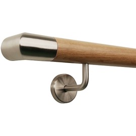 Oak Railing Handrail Set Kit with Angled Holder Various End Pieces, Length 30-500 cm from One Piece