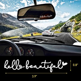 Gasedin Car Rearview Mirror Decal, Funny Hello Beautiful Stickers for Automotive Window and Mirror, Universal Cute Decoration Decals for Wall Laptop Dresser Mug, Car Accessories (Beautiful)