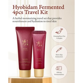 Sooryehan Hyobidam Fermented Travel Kit (Pack of 4) - Herbal korean skincare set with Toner, Emulsion, Cream & Cleansing Foam, featuring Baekhyodan™ & Silver Mushroom. for hydration & elasticity.