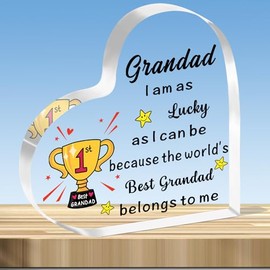 JMIMO Grandad Gifts from Grandchildren,Fathers Day Grandad Gifts,Grandad Birthday Gift Ideas,Best Grandad Gifts,Grandad Heart Shaped Acrylic Plaque Present