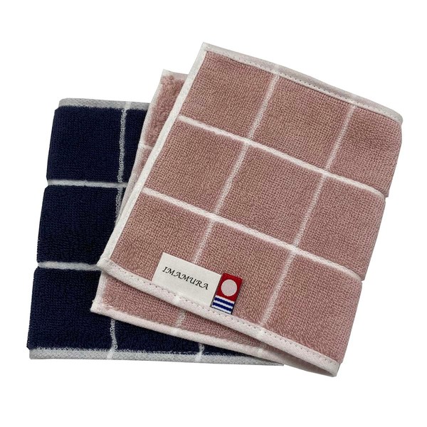 Imamura Imabari Towel, Half Handkerchief, Set of 2, Navy, Pink, Approx. 5.1 x 9.8 inches (13 x 25 cm), Graph Check, Made in Japan, Water Absorption
