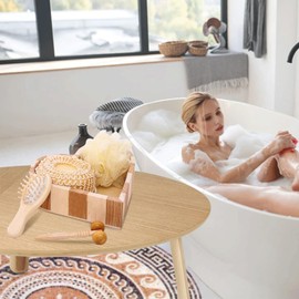 6 Pcs Bath Accessories Set, Body and Skin Care Set, Face Massage Roller, Hair Brush, Pumice Stone, Loofah, Exfoliating Sponge, Wooden Tray Gift Basket, Shower Heart Shaped Gift Box Set, for Men Women