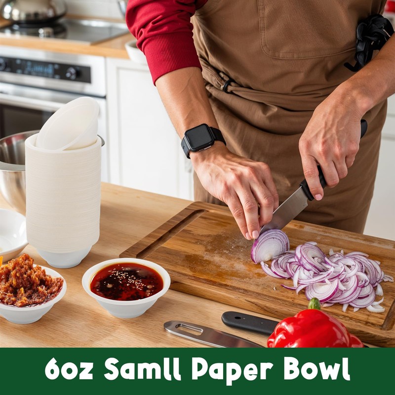 HOFURME 200 Pcs 6 oz Small Disposable Paper Bowls, Compostable