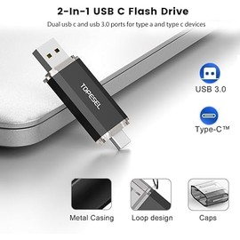 TOPESEL 64GB Tipo C Memoria Flash C USB Doble Dos en uno USB C Pulgar USB 3.0/3.2 Gen1 Memoria C USB con LED para Compartir fácilmente Datos Entre PC y teléfonos Inteligentes Android (64, GB)