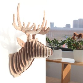 Hooshing Deer Head Wall Decor Trophy Sculpture DIY 3D Puzzle Beige, Wall Decoration for Living Room Office Home