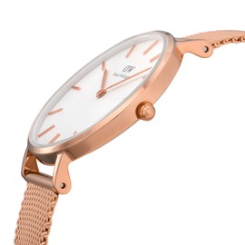 Daniel Wellington DW00100163 Women's Classic Petite Melrose Wristwatch, Pink Gold, Dial color - white, White Dial Watch