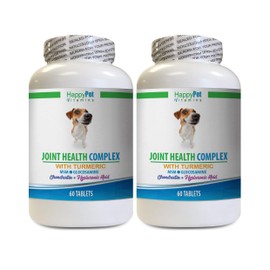 HAPPY PET VITAMINS LLC Puppy Joint Supplement - Joint Health Complex with Turmeric for Dogs - with MSM and Turmeric - Hip Support - Dog Turmeric Supplement - 2 Bottles (120 Tablets)
