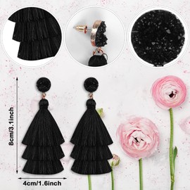 Yolev Layered Tassel Earrings Bohemian Tiered Tassel Earrings Druzy Stud Dangle Drop Earrings Jewelry for Women Teen Girls Christmas Valentine Mother's Day Gift (Black)