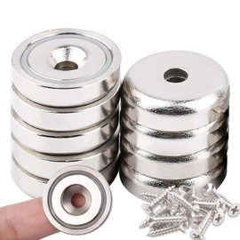 Neodymium Magnets Extra Strong, Round Magnet with Hole, 20 mm Thick Magnets for Screwing Magnets with Screws, Magnets Round with Hole for Hanging on the Wall, for Tool Rooms, Workplaces, Pack of 10