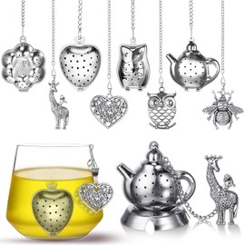 Cunhill Juego 4 Infusores para Té Suelto Bolas Té de Acero Inoxidable Coladores con Colgantes de Piedra Cristal y Bandeja Antigoteo Accesorios para Tazas (Divertidos)