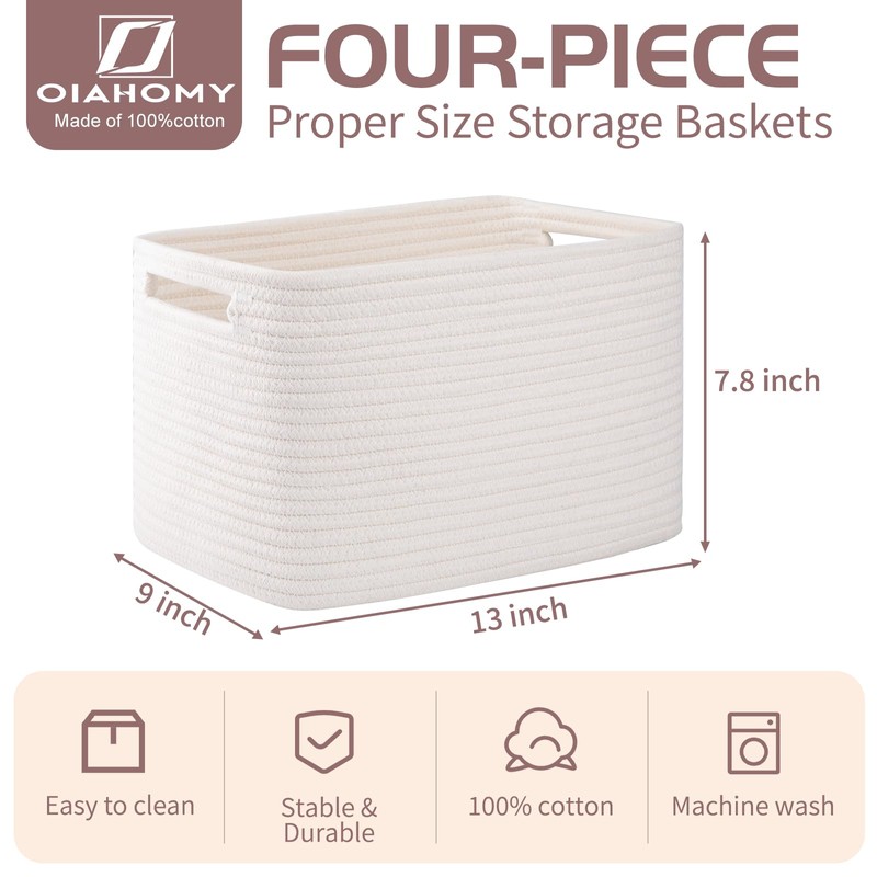 OIAHOMY 4 Pack Storage Baskets for Organizing, Cube Storage Bins