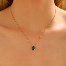 ARAVOP Gold Necklaces for Women 18K Gold Plated Cubic Zirconia Solitaire Pendant Necklace Dainty Diamond Emerald Green Teardrop Necklace Trendy CZ Jewelry Gifts