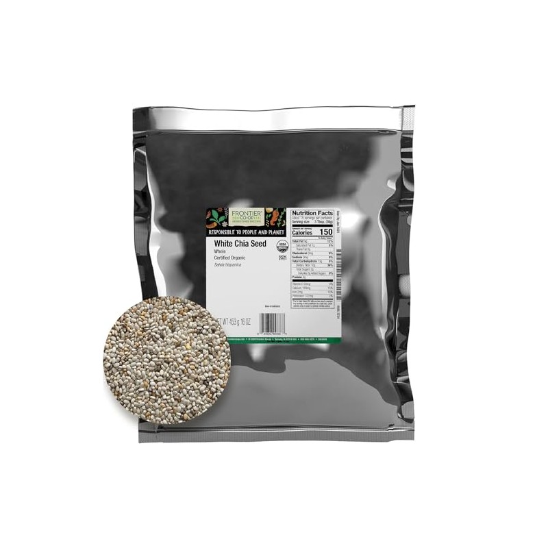 Frontier Bulk Chia Seed, White Whole, Organic, 1 Pound