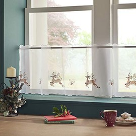 Alan Symonds Christmas Reindeer 24" Kitchen Net Cafe Curtain Panel Xmas Prancer Embroidered