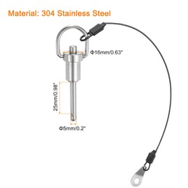 sourcing map Ball Locking Pins with Button Handle, 5mm Pin Dia. 25mm Usage Length Push-Button Quick Release Pin with Lanyard Cable, 304 Stainless Steel