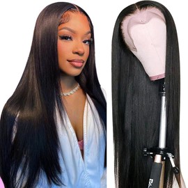 COUGARBEAUTY 26 Inch 13x6 Lace Front Wigs Human Hair 200 Density Straight HD Lace Front Wigs Human Hair HD Transparent Glueless Wigs Human Hair Pre Plucked with Baby Hair