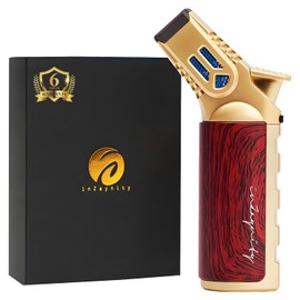 inZaynity Quad Torch Lighter - Kitchen Butane Torch & Butane Lighter for Cooking, Baking, and Soldering - Adjustable Flame Control & Safety Lock Kitchen Torch (Gold Brown) - Butane NOT Included