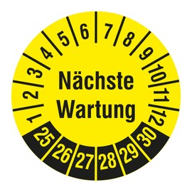 Labelident Multi-Year Test Badges 2025-2030 – Next Maintenance – Diameter 30 mm, 1,000 Resistant Test Badges on Roll, Polyethylene, Yellow