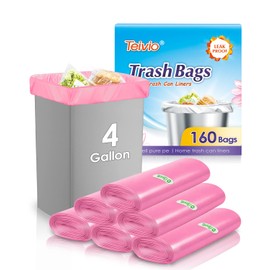 Teivio Small Trash Bags 4 Gallon 160 Counts Garbage Bags, Bathroom Trash Can Bin Liners, Small Plastic Bags for home office kitchen, fit 12-15 Liter, 3,3.5,4.5 Gal, Pink