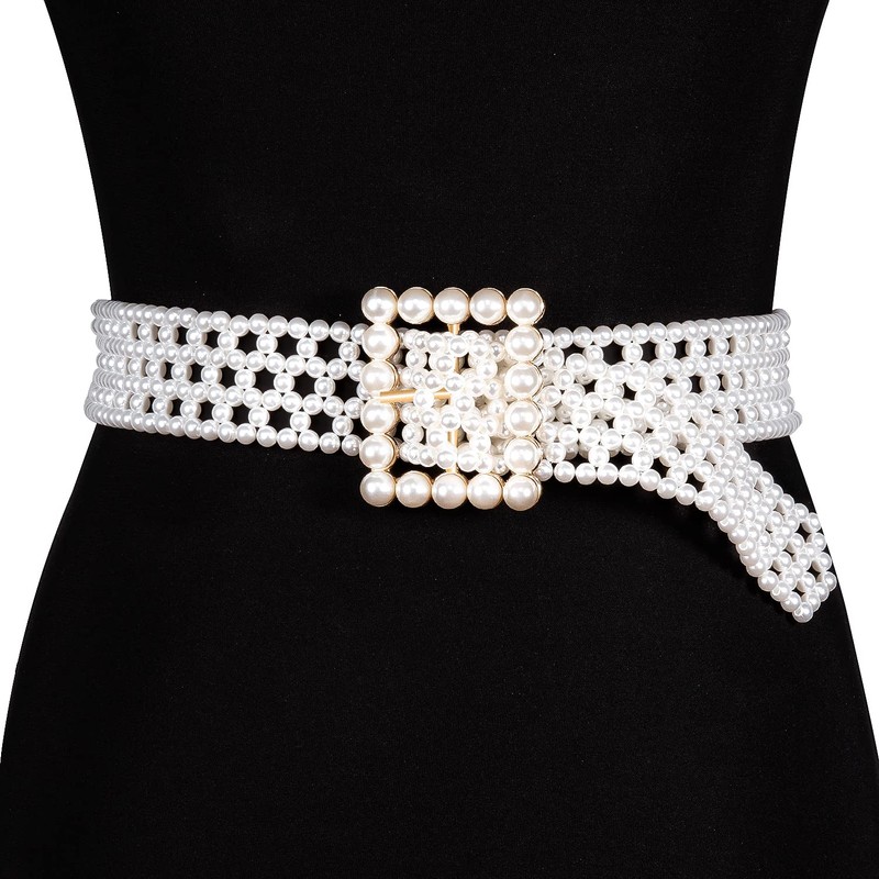 Barry.Wang 2pcs Pearl Belts Gift for Women Wedding Sash Belt