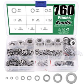 Keadic 760Pcs Flat Washers Set 304 Stainless Steel, 9 Metric Sizes - M2 M2.5 M3 M4 M5 M6 M8 M10 M12 (Kit2)