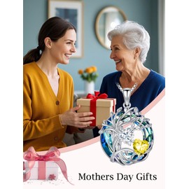 Diamond and Citrine Necklace s925 Sterling Silver Tree of Life April and November Birthstone Pendant Necklace with Austrian Crystal Jewelry Christmas Valentine Mothers Day Birthday Gifts for Women Her Girlfriend Wife Sister Mom