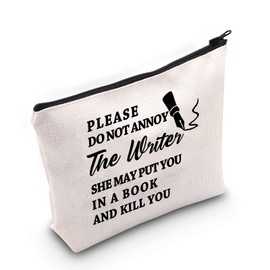 LEVLO Funny Book Author Gift Please Do Not Annoy The Writer She May Put You In A Book Makeup Bags Writers Gifts (Please Do Not Annoy)
