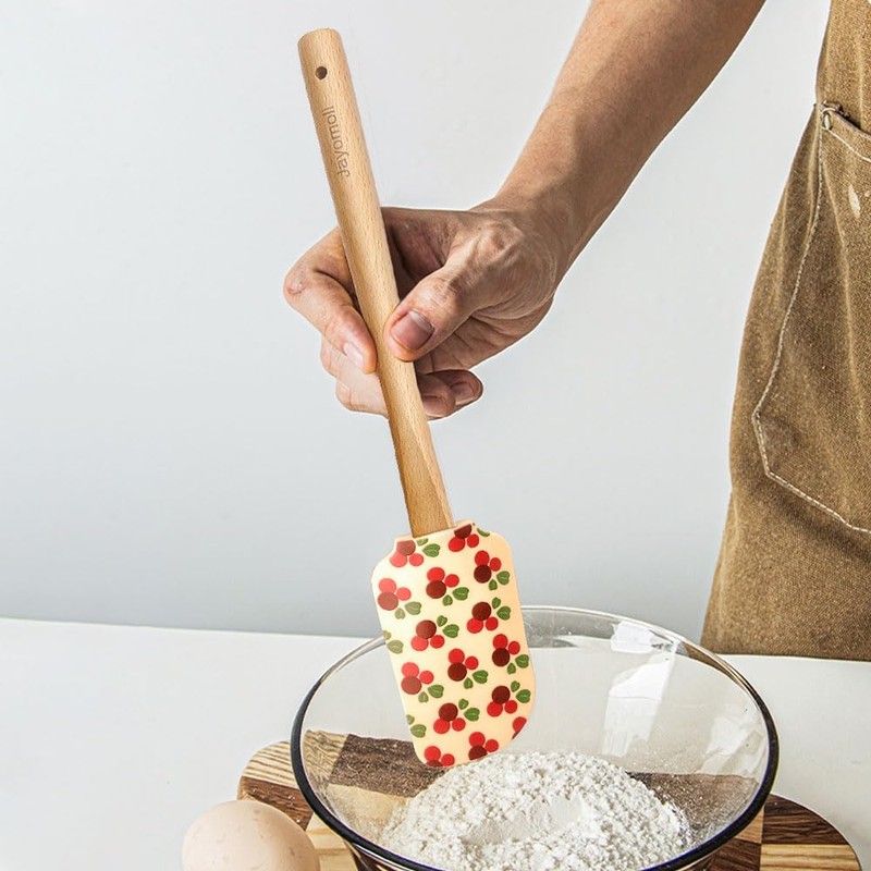 Jayomoli Silicone Kitchen Spatula Set, Wooden Handle Spatula Set for