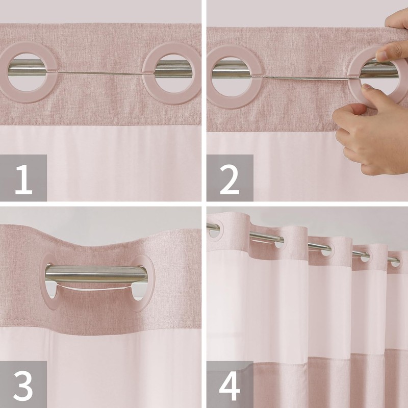 eachope Extra Long No Hooks Needed Linen Textured Shower Curtain