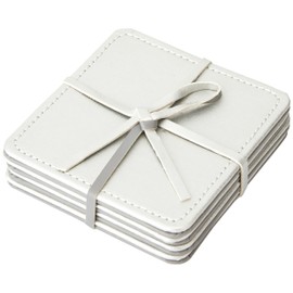 Creative Tops Drink Coasters, Square, Faux Leather, Silver, 10 cm, Set of 4