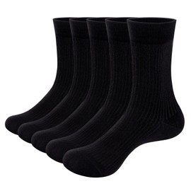 YUEDGE Women's Black Breathable Cotton Socks Lightweight Basic Womens Socks Plain Classic School Dress Socks for Women Size 4-7, Multipack, 5 Pairs